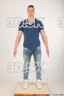 Whole body blue tshirt light blue jeans of Andrew 0001